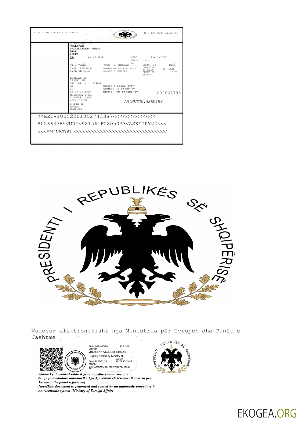 Modèle de visa électronique pour l'Albanie aux formats Word et PDF, version 3